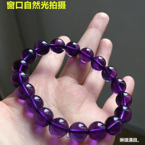 天然紫水晶手鏈女烏拉圭7A款深紫男女款天然紫水晶手串單圈送禮物