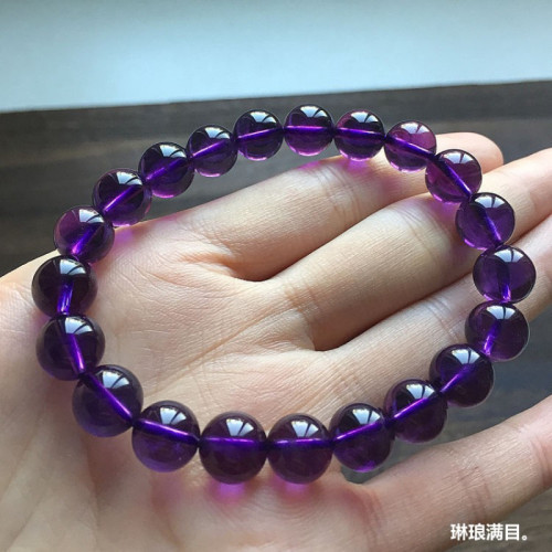 天然紫水晶手鏈女烏拉圭7A款深紫男女款天然紫水晶手串單圈送禮物