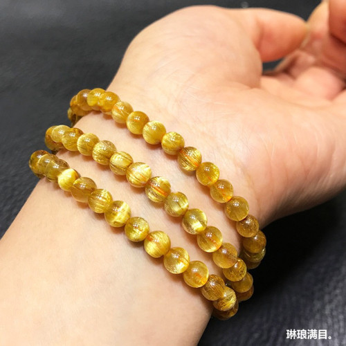 天然鈦晶多圈手鏈板鈦金髮晶黃水晶順發貓眼石男女108顆彿珠手串