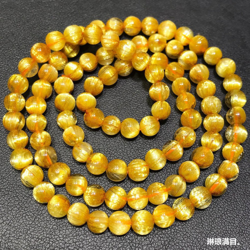 天然鈦晶多圈手鏈板鈦金髮晶黃水晶順發貓眼石男女108顆彿珠手串
