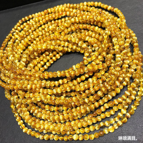 天然鈦晶多圈手鏈板鈦金髮晶黃水晶順發貓眼石男女108顆彿珠手串