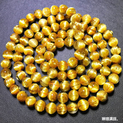 天然鈦晶多圈手鏈板鈦金髮晶黃水晶順發貓眼石男女108顆彿珠手串