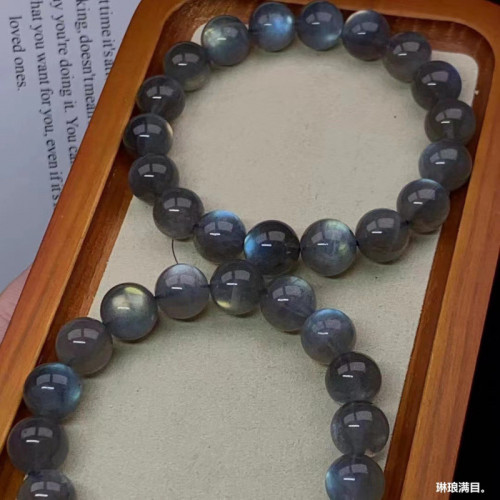 天然灰月光手串女款拉長石手鏈彩虹藍光水晶單圈圓珠飾品現貨批髮