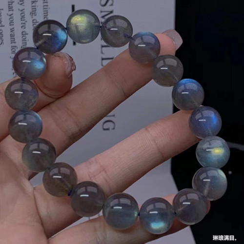 天然灰月光手串女款拉長石手鏈彩虹藍光水晶單圈圓珠飾品現貨批髮