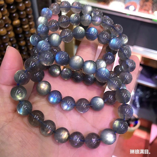 天然灰月光石手串男藍光拉長石手鏈愛情守護桃花助睡眠水晶手鏈女