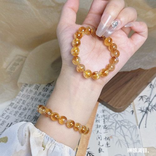 一夜暴富天然金髮晶手鏈巴西黃色水晶黃水晶手串黃髮晶男女款