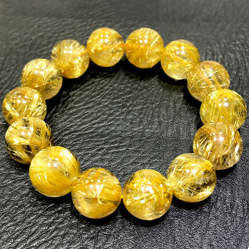 天然巴西金鈦晶手串金髮晶手鏈黃水晶男女情侶款轉運珠情人節禮物