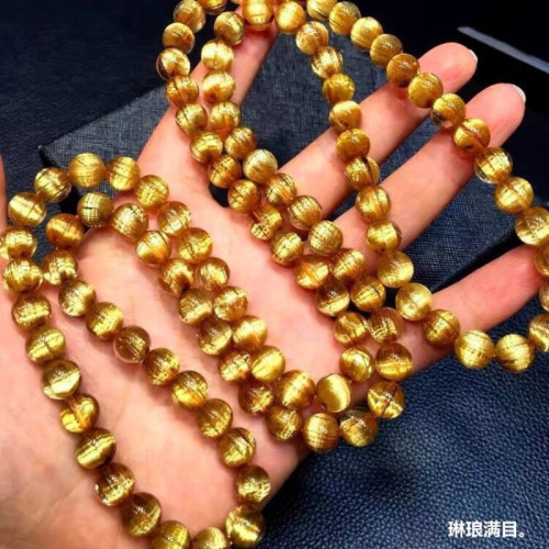 天然水晶超閃鈦晶手鏈男金髮晶手串黃髮晶彿珠女板鈦貔貅髮絲項鏈