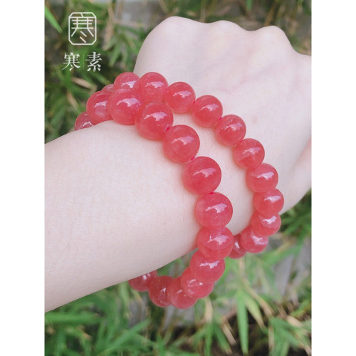 天然收藏級阿根廷老鑛紅紋石手鏈女款冰紅高冰通透桃花寶石送閨蜜