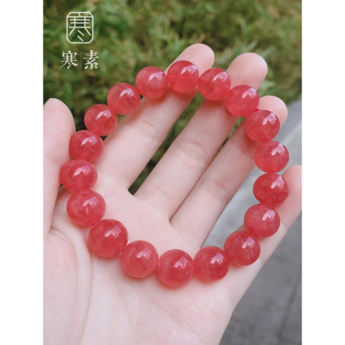 天然收藏級阿根廷老鑛紅紋石手鏈女款冰紅高冰通透桃花寶石送閨蜜