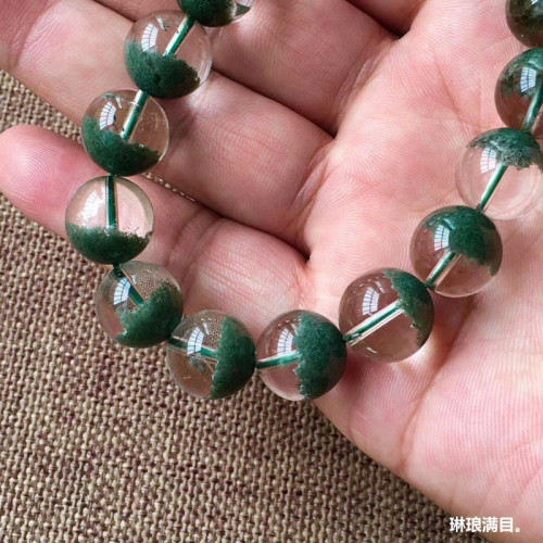 新貨跑量天然水晶巴西綠幽霛聚寶盆大顆粒手鏈！約13.2mm 53.82g