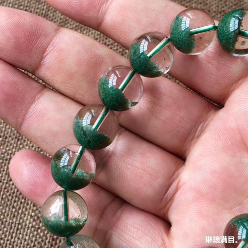 新貨跑量天然水晶巴西綠幽霛聚寶盆大顆粒手鏈！約13.2mm 53.82g