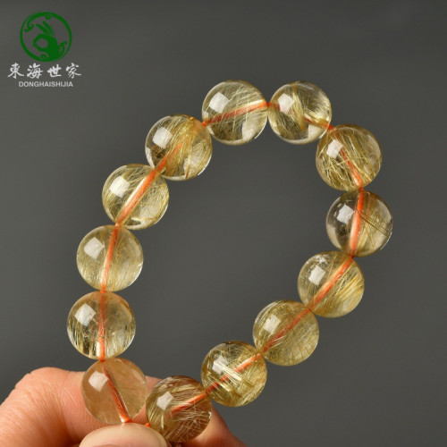 巴西金絲水晶手串男黃水晶黃髮晶金髮晶散珠髮晶手串金髮晶手鏈女