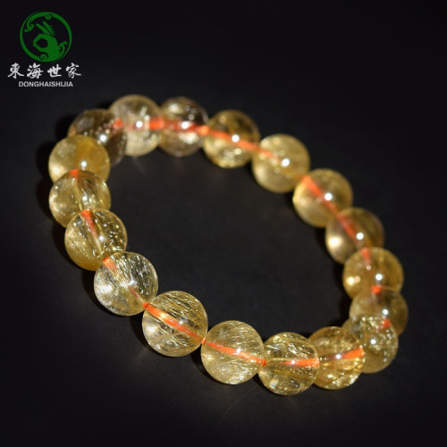 巴西金絲水晶手串男黃水晶黃髮晶金髮晶散珠髮晶手串金髮晶手鏈女