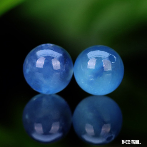 海藍寶散珠天然水晶潤藍魔鬼藍冰藍潤玉diy飾品手串單顆圓珠手鏈