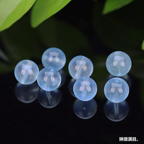 海藍寶散珠天然水晶潤藍魔鬼藍冰藍潤玉diy飾品手串單顆圓珠手鏈