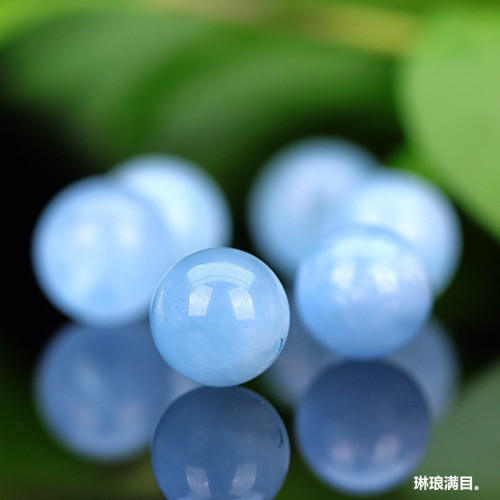 海藍寶散珠天然水晶潤藍魔鬼藍冰藍潤玉diy飾品手串單顆圓珠手鏈