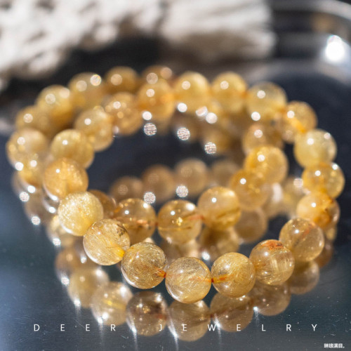 天然金髮晶手鏈女巴西水晶金鈦晶黃髮晶黃水晶石維納斯手串男送禮