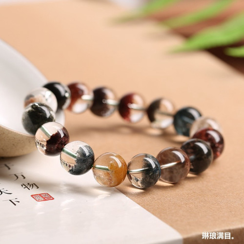 彩色幽霛手鏈異象水晶聚寶盆綠紅天然巴西四季幽霛手鏈手串男女款