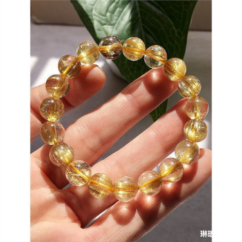情侶金鈦晶順髮天然巴西金髮晶手鏈水晶飾品男女金髮晶手串送禮物