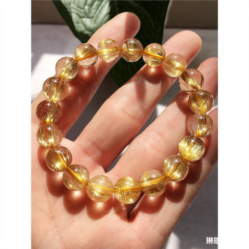 情侶金鈦晶順髮天然巴西金髮晶手鏈水晶飾品男女金髮晶手串送禮物