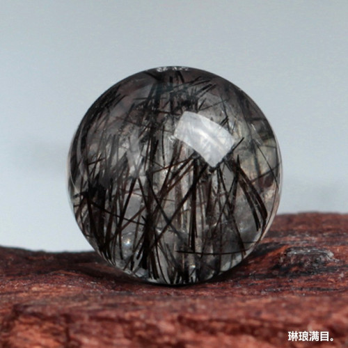 7a天然黑髮晶散珠圓珠單顆水晶手鏈手串配珠男女diy串珠飾品配件