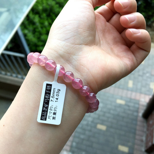 收藏級天然果凍體7A馬粉手鏈馬達加斯加粉晶手鏈粉水晶女款老鑛紅