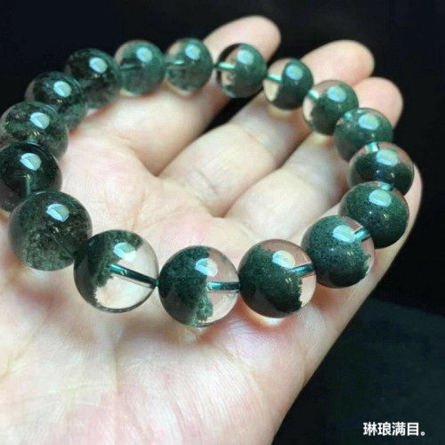 天然巴西水晶手鏈綠幽靈手鏈半盆男女款綠幽靈手串單圈圓珠手鏈男