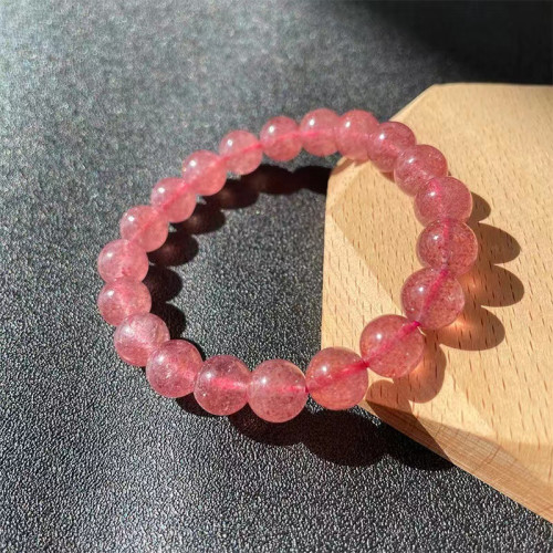 天然巴西草莓晶手鏈粉晶水晶手鏈少女款可愛水蜜桃粉飾品手串時尚