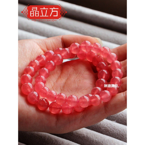 天然紅色水晶冰種紅紋石手鏈高冰高紅手串簡約時尚飾品禮物送閨蜜