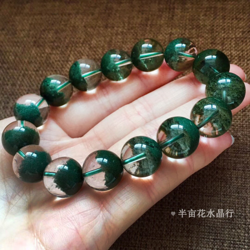 巴西綠幽霛手串女聚寶盆半盆千層滿天星四季幽霛水晶手鏈男情侶款