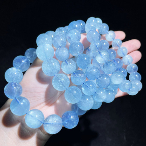 天然巴西水晶海藍寶手鏈星光星辰銀河柱石海藍寶手串手鏈男女包郵