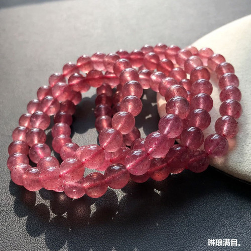紅透草莓晶手鏈8mm甜美時尚紅色水晶單圈草莓晶手串女款禮物批髮