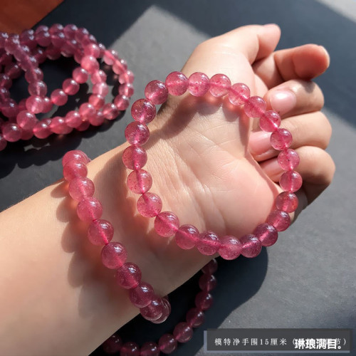 紅透草莓晶手鏈8mm甜美時尚紅色水晶單圈草莓晶手串女款禮物批髮