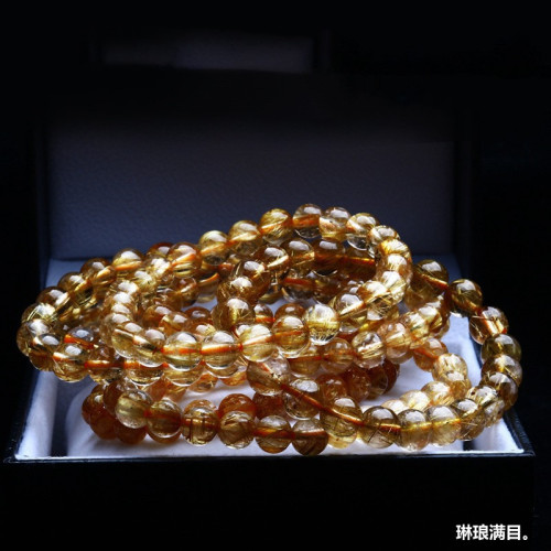 巴西金鈦晶天然金髮晶手鏈原石水晶手串男手飾女黃髮晶飾品情侶串