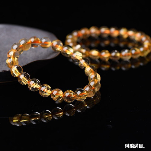 巴西金鈦晶天然金髮晶手鏈原石水晶手串男手飾女黃髮晶飾品情侶串