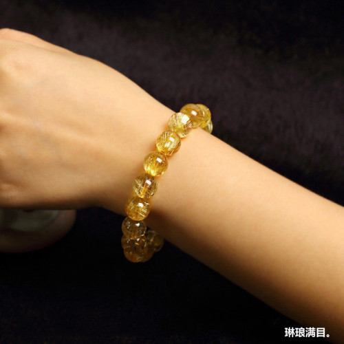 巴西金鈦晶天然金髮晶手鏈原石水晶手串男手飾女黃髮晶飾品情侶串