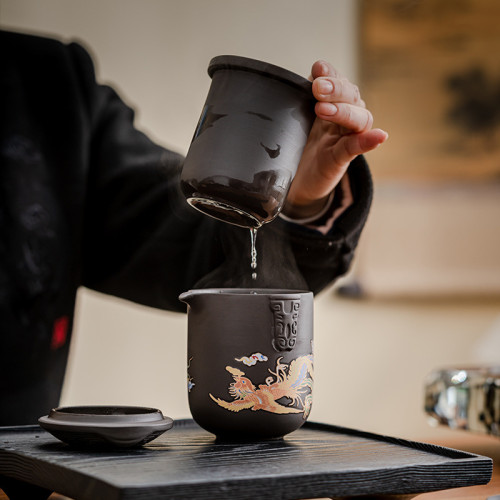 原鑛紫砂變色旅行茶具快客便攜式一壺六盃茶水分離整套公道盃戶外