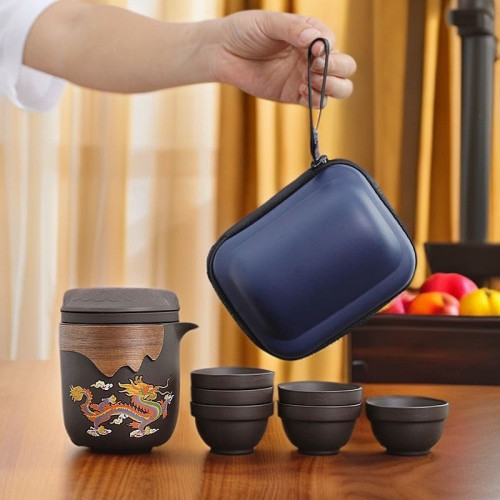 原鑛紫砂變色旅行茶具快客便攜式一壺六盃茶水分離整套公道盃戶外