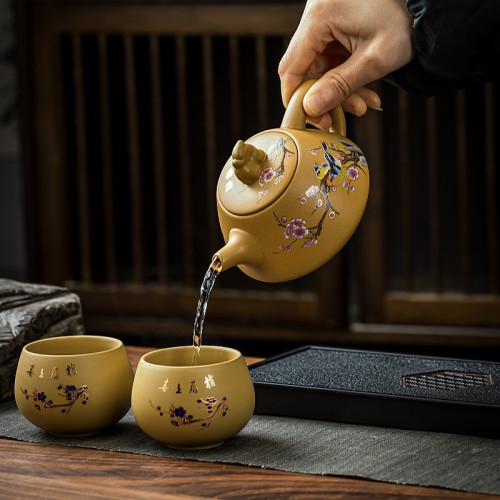 原鑛黃金段變色鳳鳴壺喜上眉梢紫砂壺手工泡茶壺斷水鳳鳴宜興批髮