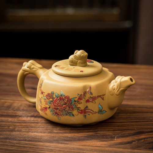 原鑛黃金段變色鳳鳴壺喜上眉梢紫砂壺手工泡茶壺斷水鳳鳴宜興批髮