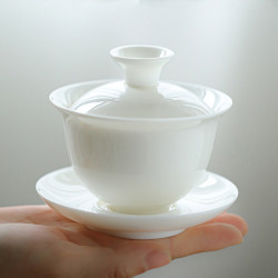 羊脂玉陶瓷功夫茶具蓋碗德化白瓷三才蓋碗茶具配件敬茶碗泡茶碗