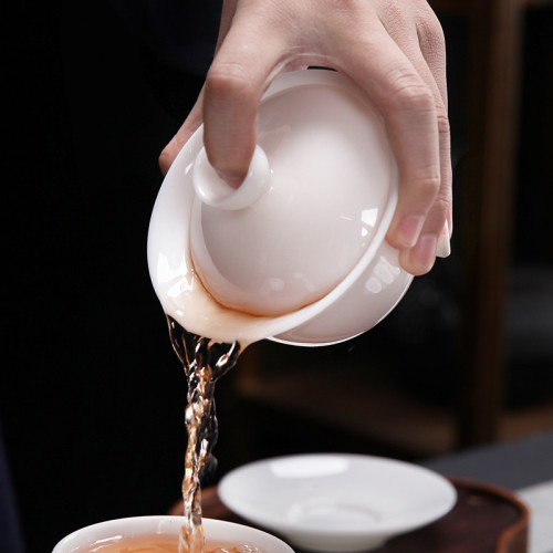 羊脂玉陶瓷功夫茶具蓋碗德化白瓷三才蓋碗茶具配件敬茶碗泡茶碗