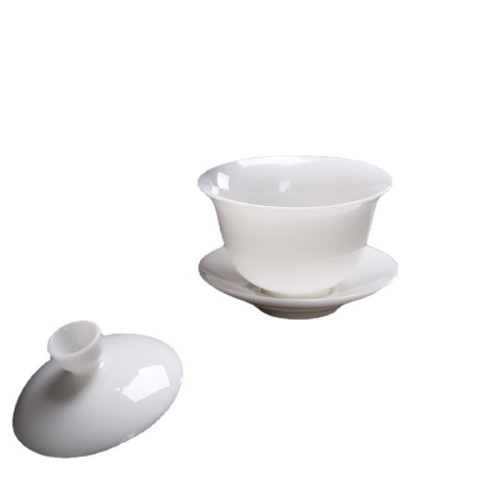 羊脂玉陶瓷功夫茶具蓋碗德化白瓷三才蓋碗茶具配件敬茶碗泡茶碗