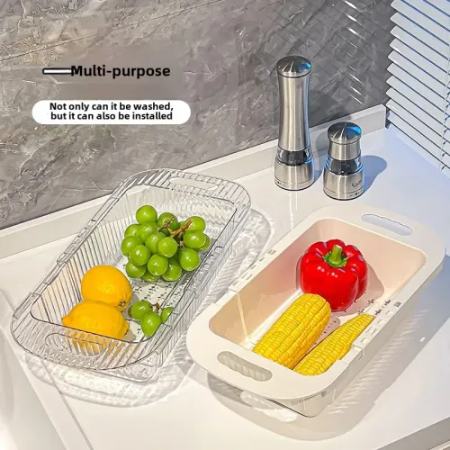 廚房伸縮瀝水架洗菜盆瀝水籃家用水槽濾水籃水池菜籃子洗菜池神器 廚房伸縮瀝水架洗菜盆瀝水籃家用水槽濾水籃水池菜籃子洗菜池神器