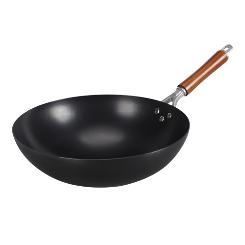 家用老式無塗層鐵鍋圓底防滑不沾鍋瓦斯爐用氮化鐵鍋炒菜鍋精鐵